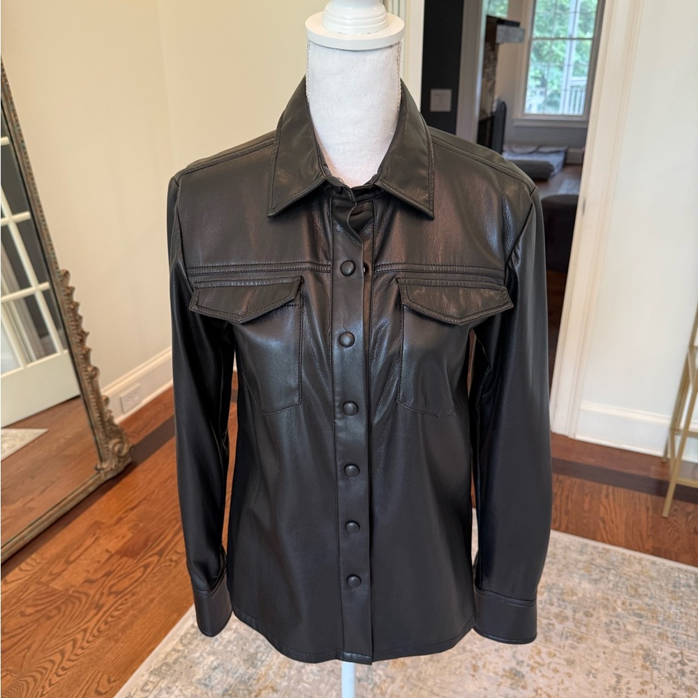 Good American Black Faux Leather Shirt